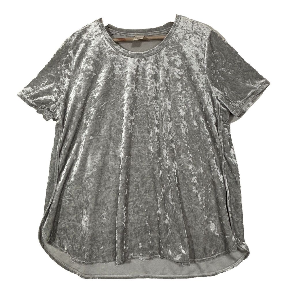 Faded Glory Crushed Velvet Womens Top Silver Whimsigoth Glam NYE Plus Sz 1X - Picture 1 of 8